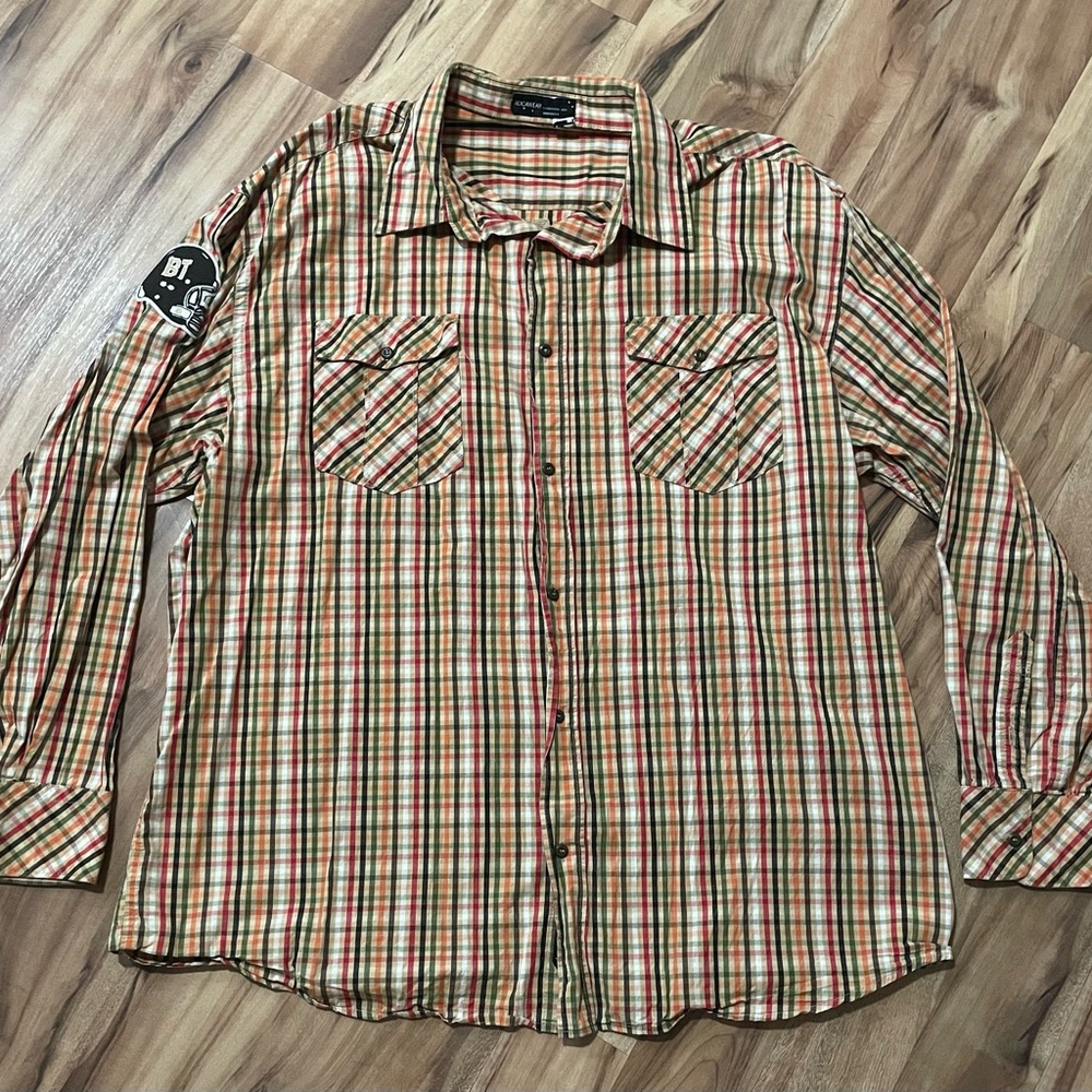 Y2K Rocawear Embroidered Plaid Button Down Shirt Sz 3X streetwear Rap